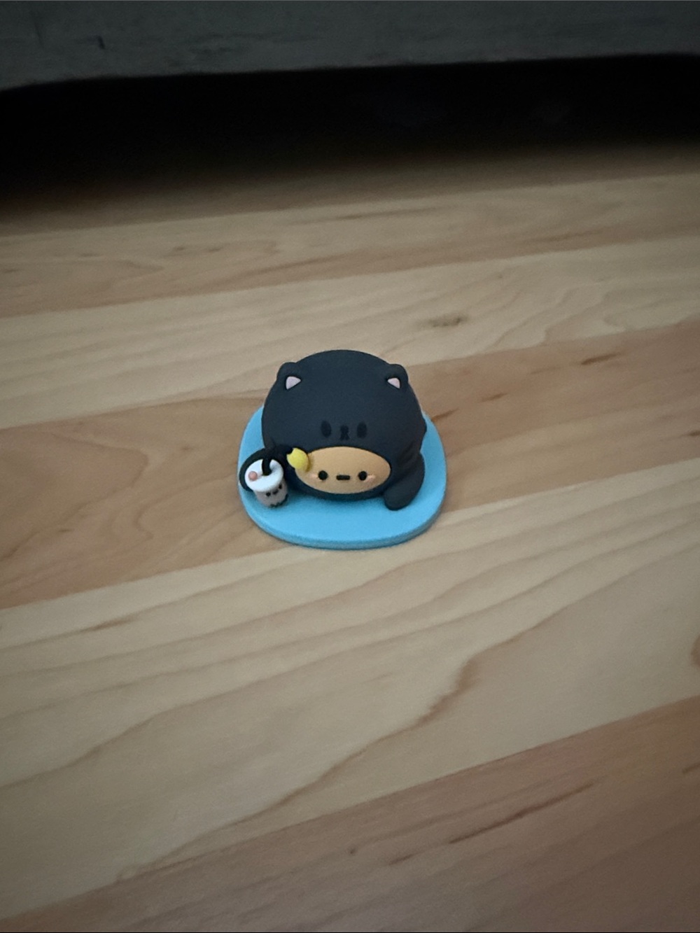 Black Cat Mini Figurine Toy with Blue Base